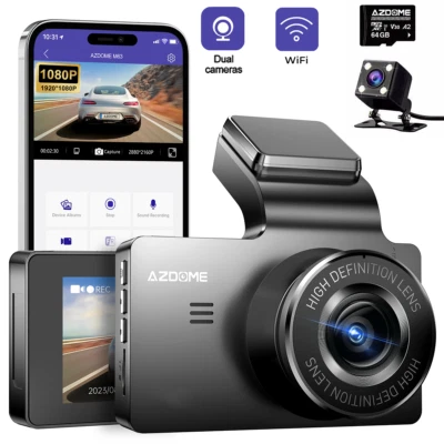 AZDOME Front and Rear Dash Cam 1080P WDR Night Vision Car WiFi Recorder G-Sensor - image 1 of 4