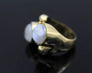 Natural Rainbow Moonstone Designer Brass Ring, Tribal Big Ring Jewelry Size US"7 - Picture 1 of 6