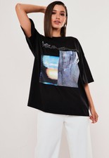 Missguided Women's Black Inception Graphic Print Oversized T Shirt UK 6 BNWT