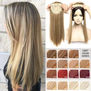 UK 17" Clip In Natural Topper Hair Extension Full Head With Bang Fringe Straight - Picture 1 of 54