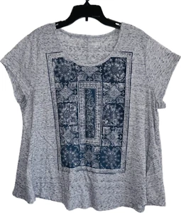 Style and Co Women's Tee Top Grey Blue Print Short Sleeve Size XL - Imagen 1 de 7