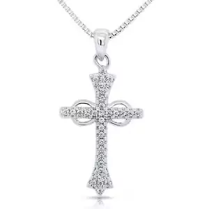 925 Massiv Sterlingsilber Kubik Zirkonia Infinity Kreuz Anhänger Halskette 16 Zoll 18 Zoll - Bild 1 von 9