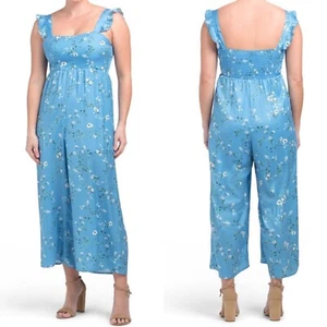 Rare SHOW ME YOUR MUMU Gemini Blue Floral Jumpsuit Size SMALL NWT Ruffle Smocked - Picture 1 of 12