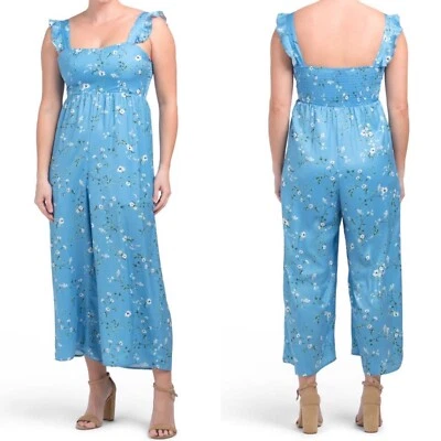 Rare SHOW ME YOUR MUMU Gemini Blue Floral Jumpsuit Size SMALL NWT Ruffle Smocked - Image 1 of 4