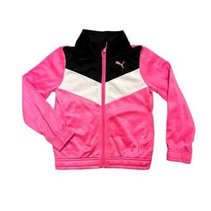 Puma Pink Black Zip-Up Jacket Girls Size 4 - Picture 1 of 6