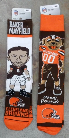 2 Pack NFL Cleveland Browns Baker Mayfield Player Mascot M Gift Set Dress Socks Cover