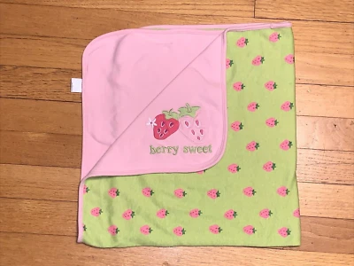 Gymboree "Berry Sweet" Strawberry Reversible Pink Green Cotton Blanket 2009 - Image 1 of 4