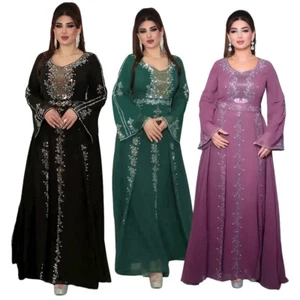 Women Abaya Rhinestone Long Robes Evening Kaftan Islamic Maxi Dress Dubai Gown - Picture 1 of 25