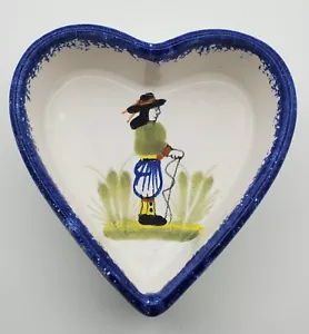 Henriot Quimper Heart Shaped Porcelain Trinket Dish Breton Man 3 1/2” by 3 3/8” - Picture 1 of 6