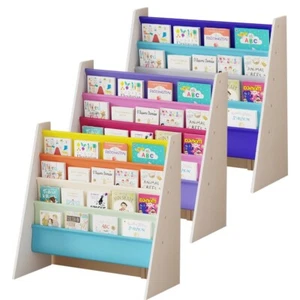 4 Tier Children Sling Book Rack Bookshelf Wooden Kids Book Rack Storage Shelf - Picture 1 of 54