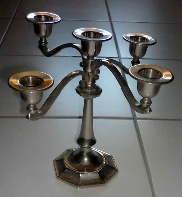 Chandelier Ancien 4 Branches en Métal Argenté - Photo 1/4