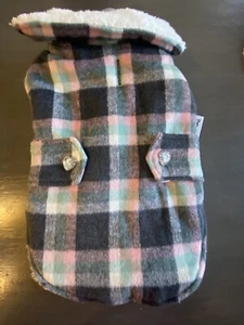 CHAQUETA/ABRIGO FORRADO DE VELLÓN A CUADROS GRIS, ROSA, VERDE AZULADO SIMPLE PERRO CACHORRO/PERRO PEQUEÑO NUEVO CON ETIQUETAS - Imagen 1 de 4