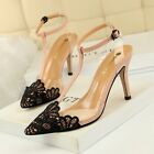 Evening Transparent Barefoot Shoes High Heels Lace Pointed-Toe T-Strap Sandals