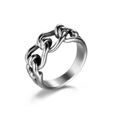 Men's Women's Shackle Chain Wedding Bands Ring Stainless Steel Biker Chain Ring - Image 1 of 4