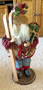 STANDING SANTA W/SKIS & SNOWSHOE 13" WEARING BLUE JEANS RUSTIC WINTER SEASON - Picture 1 of 10