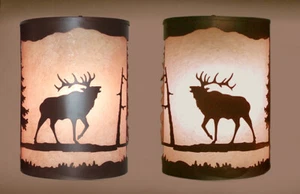 Rustic Elk Wall Sconce – Frosted Amber Glass Light & Bronze Metal Light Fixture - Picture 1 of 3