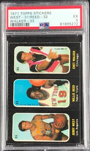 1971 Topps Stickers Jerry West-31, Willis Reed-32, Chet Walker-33  PSA 5 EX