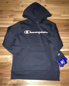 NEW Champion Sweater LARGE Youth Black Pink Hoodie Pullover Stretch Girls A12 - Picture 1 of 3
