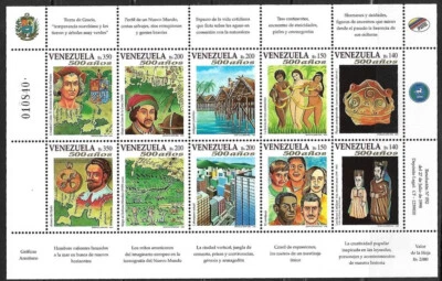 Venezuela: 1998; Scott 1594, set discovery of Venezuela, 500 years, MNH, EBV1447 - Image 1 of 2