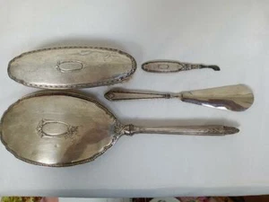 SB SAART BROS Sterling Silver Vanity Set Mirror Garment Brush Shoe Horn Cuticle - Picture 1 of 12