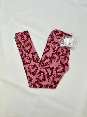 NWT LuLaRoe OS Leggings Pink W/ Floral Hearts -Valentines - One Size - Image 1 of 4