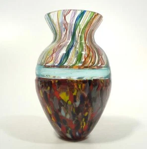 HAND BLOWN GLASS VASE, DIRWOOD, COMPLEX INCALMO & CANE DESIGN, END OF DAY, n3464 - Picture 1 of 7