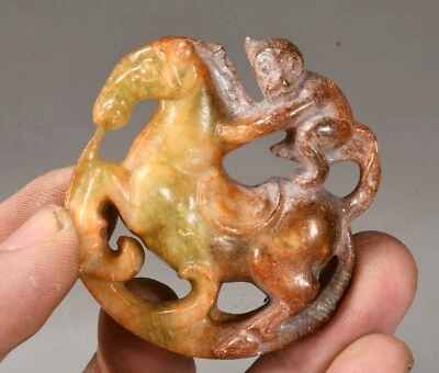 Colgante amuleto animal mono caballo jade antiguo cultura Hongshan china de 1,9"" Foto 1 de 4
