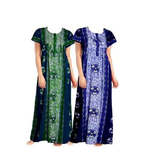 Women's Cotton Printed Full Ankle Length Maxi Nighty Combo Pack of 2 AU
