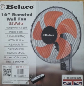 Belaco BEL-WF-011 16'' Oscillating Wall Mounted Fan with Remote - Black - Picture 1 of 1