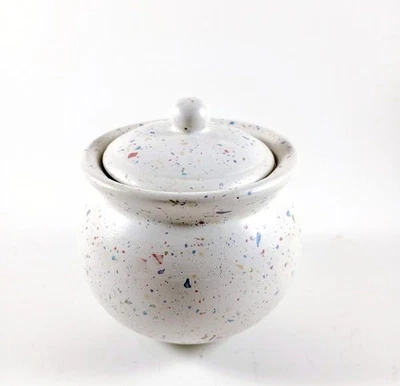 Candle Holder w/Lid Round 4" Tall 4" Wide White Speckle Lavender Scent Handmade - Image 1 of 2