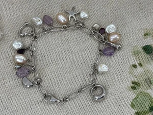 AZENDI 925 SILVER chain charm bracelet designer style charms pearl etc drops - Picture 1 of 10