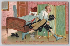 Comic Postcard Man Dressing in Hurry Bedroom Scene Humorous 110 - Picture 1 of 3