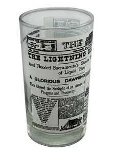 Vaso de vidrio transparente vintage 1895 Sacramento Bee impresión de periódico histórico LEER - Imagen 1 de 5