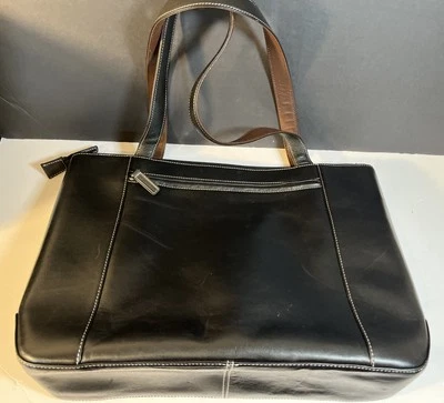 LEVENGER BRIEFCASE SHOULDER WORK HOBO  TOTE BAG ZIP BLACK LEATHER - Image 1 of 4