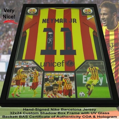 Neymar Jr. Autographed Signed FC Barcelona Nike Jersey Custom Framed w/ BAS COA - Image 1 of 4