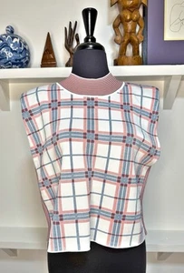 VERONICA BEARD Rayon Blend Plaid Sweater Vest Top Women’s Size XL Shoulder Pads - Picture 1 of 6