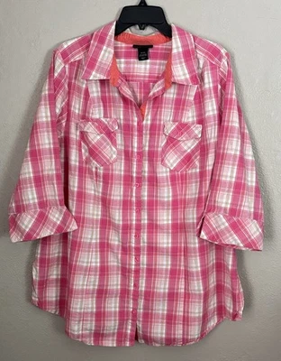 Camisa con botones a cuadros Lane Bryant para mujer talla grande 18/20 2X rosa Foto 1 de 4