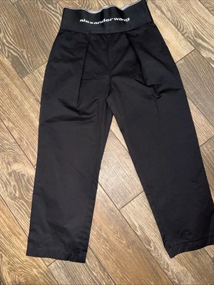 Alexander Wang Logo Elastic Waist Cotton Twill Wide Leg Pants BLACK Sz L ZZ1146 - Image 1 of 4