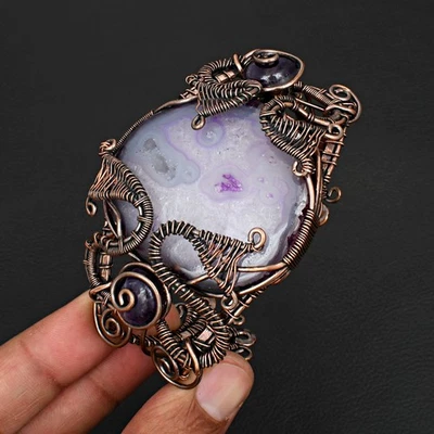 Brazalete ajustable de alambre de cobre con piedras preciosas de amatista de ágata solar joyería CB-617 Foto 1 de 3
