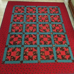 Vintage Multicolored  Floral Red Patchwork Quilt  80" x 92" - Picture 1 of 12