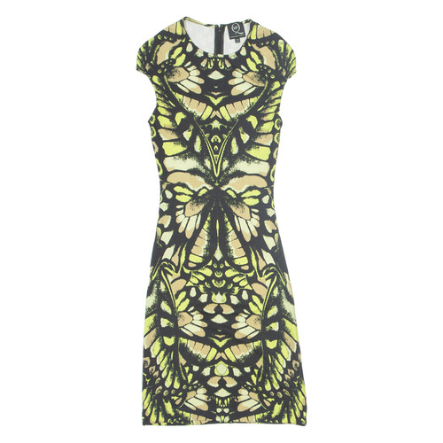 Abito body ALEXANDER MCQUEEN nero fantasia manica corta midi donna UK 4