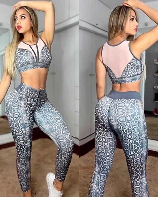 Colombian Brazilian Women’s Set Tights & Top Microfiber S M L Gym Workout Active - Image 1 of 2