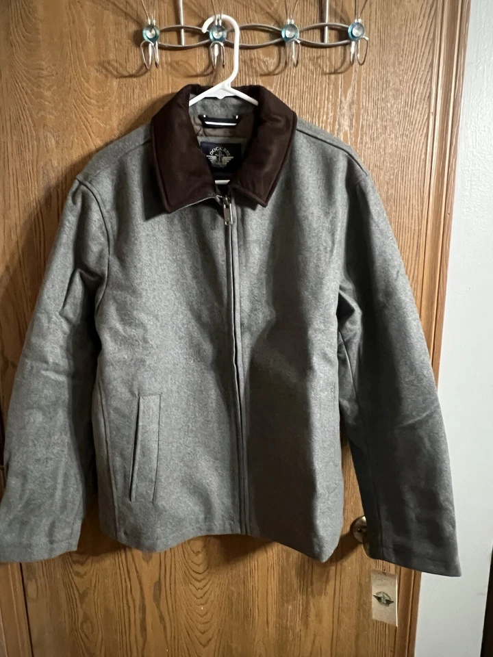 DOCKERS Men's Wool Blend Zip Up Jacket with Quilted Bib Size M Light Gray NEW - Image 1 of 4
