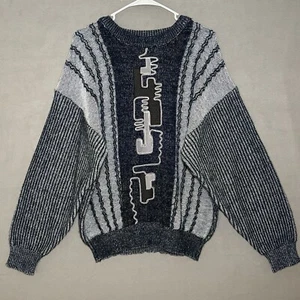 VINTAGE Policy Studio Pullover Sweater Adult XL Blue Ribbed 90s  L/S Mens - Picture 1 of 8