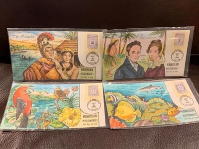 US, #3694a-Hawaiian Missionaries  Collins complete 4 FDC Hand painted Perfect!!! - Image 1 of 4