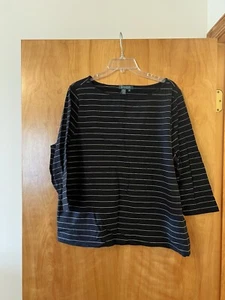 Lauren Ralph Lauren Cape Grace Black Striped Shirt Vintage NWT Size 2X - Picture 1 of 8
