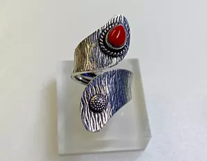 Sterling Silver 925 Ring Coral 5.08g Size Q1/2 - Picture 1 of 6