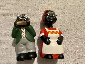Set di 2 adorabili banche in ceramica afroamericana vintage - Foto 1 di 4