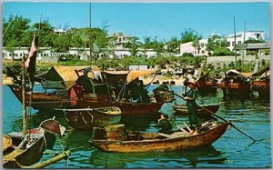 Postal panorámica de colección de los años 60 de Hong Kong escena del puerto/barcos - sin usar *recortada - Imagen 1 de 2