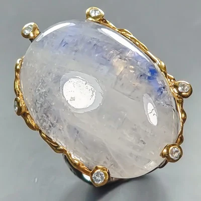 Handmade 34 ct+ Natural Moonstone Ring 925 Sterling Silver Size 8 /R441542 - Image 1 of 4